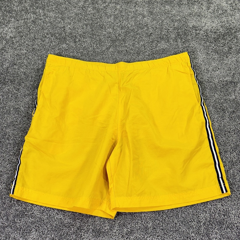 Gap Swim Shorts Mens Large Yellow Striped Trunks Lined Elastic Waist Pockets